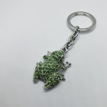 Load image into Gallery viewer, Jeweled Frog Key Chain Crystal Key Ring Green Peridot Colored 3 1/2 inches long