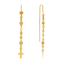 Load image into Gallery viewer, 14K Yellow Gold Dangle Threader Earrings Heart Cross Geometric Chain 7mmX76mm