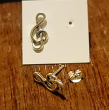 Load image into Gallery viewer, 925 Solid Sterling Silver Treble G-Clef Stud Earrings, 9/16 inch long 14mm Wide