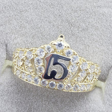 Load image into Gallery viewer, 10K Solid Gold Crown Sweet 15 Ring Quinceanera Anos Birthday Band Girl 5 - 10.5