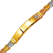 Load image into Gallery viewer, 14K Tri Color Gold 15 Anos Quinceanera Diamond Cut Faceted ID Bracelet 6mm Wide