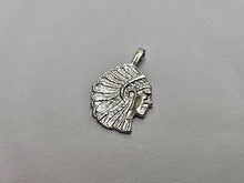 Load image into Gallery viewer, 925 Sterling Silver Diamond Cut Indian Chief Head Pendant 7/8 (22mm) Inch Tall
