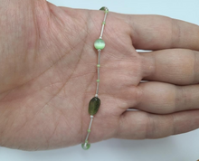 Load image into Gallery viewer, 925 Sterling Silver Anklet with Natural Peridot Stone Nuggets Green Cateye Beads