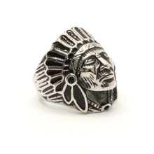Load image into Gallery viewer, Stainless Steel Native American Chief Head Biker Ring Band 1 3/16 Inch Wide