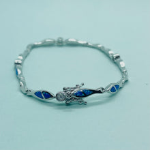 Load image into Gallery viewer, Sterling Silver Synthetic Opal Christian Fish Bracelet with & CZ stone Hand