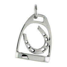 Load image into Gallery viewer, 925 Sterling Silver Small Horseshoe in Stirrup Pendant 3/4 Inch (19mm) Tall