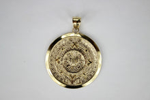 Load image into Gallery viewer, 14K Solid Yellow Gold Aztec Mayan Sun Calendar Charm Pendant 3 Sizes
