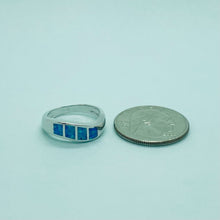 Load image into Gallery viewer, Sterling Silver Blue Synthetic Opal Wave Band Ring for Women Size6~9