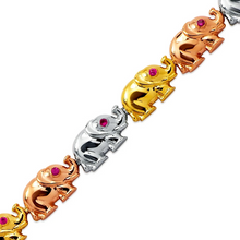 Load image into Gallery viewer, 14K Tricolor Gold Fancy Elephant High Polished Bracelet 8mm Wide 17.4g H-Clasp