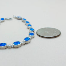 Load image into Gallery viewer, Sterling Silver Synthetic Opal Bracelet Oval Links 6mm Wide