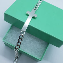 Load image into Gallery viewer, Sterling Silver Large Sideways Cross Bracelet Curb Link Chain Italy, 7" and 8"