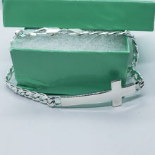 Load image into Gallery viewer, Sterling Silver Large Sideways Cross Bracelet Curb Link Chain Italy, 7" and 8"