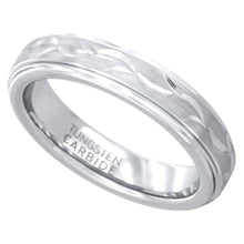 Load image into Gallery viewer, Silver Finish 4.5mm Tungsten 900 Wedding Ring Ladies Vine Pattern Hand carved
