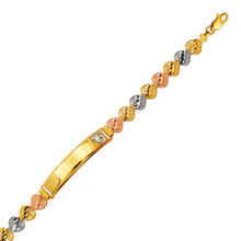 Load image into Gallery viewer, 14K Tri Color Gold Faceted DC 15 Anos ID Bracelet 8mm Wide 8mm Center 7" Chain