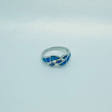 Load image into Gallery viewer, Sterling Silver Blue Synthetic Opal Marquise Bypass Ring