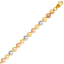 Load image into Gallery viewer, 14K Tri Color Gold Faceted Diamond Cut Bracelet 5 mm 7" Chain Stylized Heart