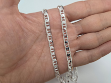 Load image into Gallery viewer, 925 Sterling Silver Flat Mariner Link Chain Diamond Cut Necklace 5.8mm 7" to 30"