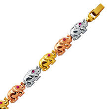 Load image into Gallery viewer, 14K Tricolor Gold Fancy Elephant High Polished Bracelet 8mm Wide 17.4g H-Clasp