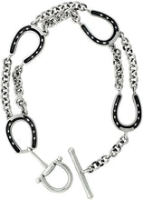 Load image into Gallery viewer, Sterling Silver Horseshoe Bracelet 1/2 inch Wide, 7 1/2 inch Long Toggle Clasp