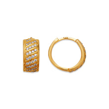 Load image into Gallery viewer, 14K Gold Hoop Earrings Sparkling Accents Elegant Huggie Etched Diagonal 7x14mm