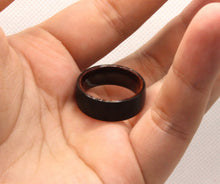 Load image into Gallery viewer, Tungsten Carbide Flat Dark Gray Brushed Finish Inner Wood Wedding Band Ring 8mm
