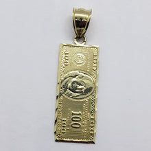 Load image into Gallery viewer, 10k Yellow Gold Diamond Cut $100 Hundred Bill Dollars Pendant Charm 3 Sizes