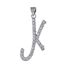 Load image into Gallery viewer, 925 Sterling Silver CZ Script Initial Letter Alphabet Pendant 1 3/8 Inch Wide