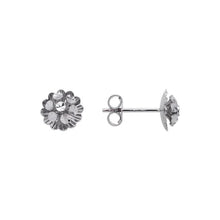 Load image into Gallery viewer, 14K Real White Gold Small Diamond Cut Flower Stud Earrings 8mm