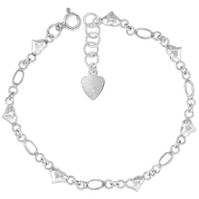 Load image into Gallery viewer, 925 Sterling Silver Figaro Anklet w/ Sideways Hearts 4mm, Fits 9" to 10" Ankles