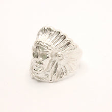 Load image into Gallery viewer, 925 Sterling Silver Diamond Cut Finish Native American Head Ring 15/16 Inch Wide