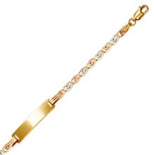 Load image into Gallery viewer, 14K TriColor Gold Kids Margarita Square ID Bracelet 6mm/3.5mm 6" Engraving Avail