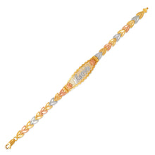 Load image into Gallery viewer, 14K Tri Color Gold Faceted Diamond Cut Love ID Bracelet 6mm / 12mm 7" Chain