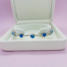 Load image into Gallery viewer, Sterling Silver Synthetic Opal Heart Link Bracelet for Women lobster lock