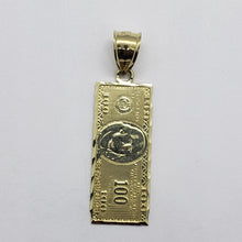 Load image into Gallery viewer, 10K Authentic Yellow Gold $100 One Hundred Dollar Bill Pendant Charm Diamond Cut