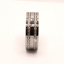 Load image into Gallery viewer, Tungsten Carbide Flat Double Sterling Silver Rope Inlay Wedding Band Ring 8mm