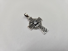 Load image into Gallery viewer, 925 Sterling Silver Large Celtic Cross with CZ Pendant 1 1/2 (38mm) Inch Tall