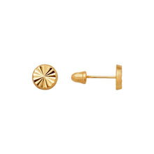 Load image into Gallery viewer, 14K Yellow Gold Diamond Cut Round Stud Earrings 5mm Wide 2grams Screw Backing