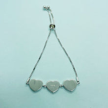 Load image into Gallery viewer, Sterling Silver Synthetic Opal 3-Linked Hearts Bolo Bracelet for Women CZ Halo