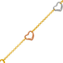 Load image into Gallery viewer, 14K Tricolor Gold Heart Charm Anklet Bracelet High Polished 7" 10" Chain Women