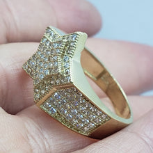 Load image into Gallery viewer, 14K Yellow Gold Double Star Shaped Ring 20.5mm Band Iced Size 9-11 Hip Hop Style