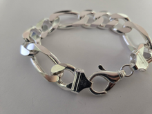 Load image into Gallery viewer, 925 Sterling Silver Heavy Thick Figaro Chain Beveled Edge Bracelet Necklace 17mm