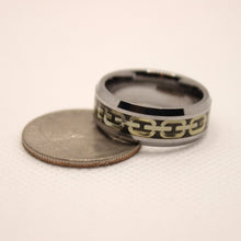 Load image into Gallery viewer, Tungsten Carbide Flat Yellow Chain Link Inlay Beveled Edge Wedding Band Ring 8mm