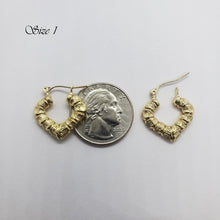 Load image into Gallery viewer, 10K Yellow Gold Door Knocker Heart Bamboo Hoop Earrings 2 Sizes