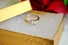 Load image into Gallery viewer, Authentic 14K Yellow Gold Ring CZ Square Design Size 5.5 to 8.5 Gift Ready