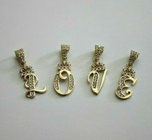 Load image into Gallery viewer, 10K Yellow Gold Crown Initial Letter Pendant Charm with CZ for Ladies Woman Girl