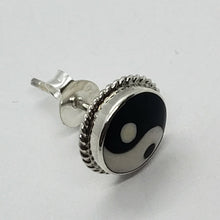 Load image into Gallery viewer, 925 Solid Sterling Silver Yin Yang Stud Earrings 3/8 inch (10mm) for Women Girl