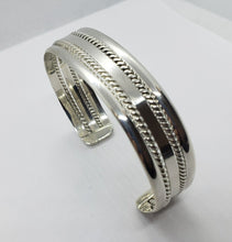 Load image into Gallery viewer, Sterling Silver Cuff Bracelet Flat Wire with 2 Ropes Handmade