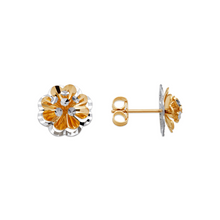 Load image into Gallery viewer, 14K Real Two Tone Gold Small Diamond Cut Flower Stud Earrings 11mm