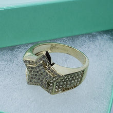 Load image into Gallery viewer, 14K Yellow Gold Double Star Shaped Ring 20.5mm Band Iced Size 9-11 Hip Hop Style