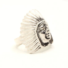 Load image into Gallery viewer, 925 Sterling Silver Large Diamond Cut Finish Native American Bonnet Head Ring